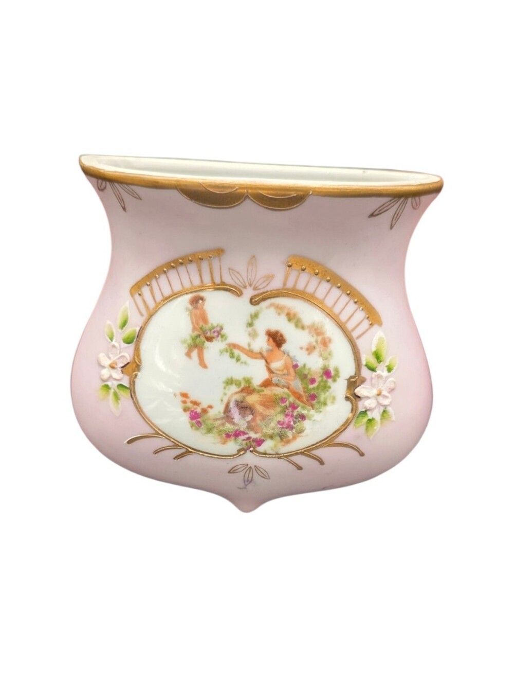 Vintage 1950s–60s ARDCO Japan Pink Porcelain Wall Pocket Fragonard Style